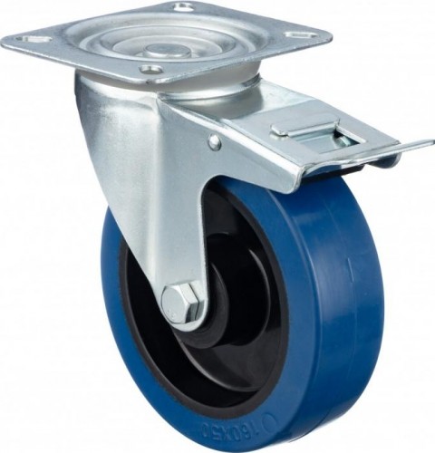 Колесо промышленное СТЕЛЛА-ТЕХНИК N48160RBLB поворотное с тормозом, 160мм, полипропилен/эластич