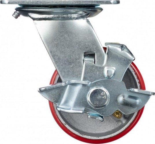 Колесо промышленное СТЕЛЛА-ТЕХНИК N29100CPUB1 100мм, чугун/полиуретан, поворотное с тормозом, иг - изображение 2