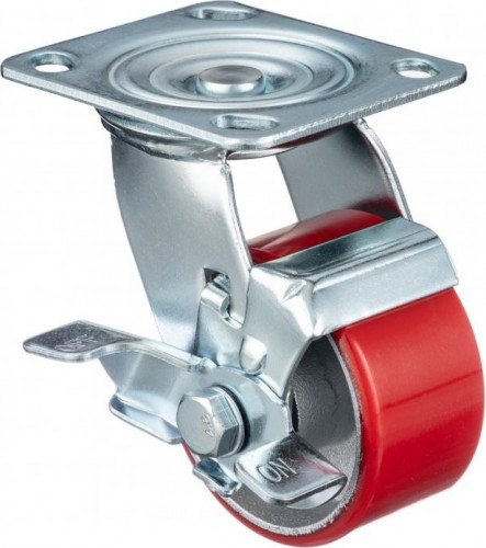 Колесо промышленное СТЕЛЛА-ТЕХНИК N29100CPUB1 100мм, чугун/полиуретан, поворотное с тормозом, иг