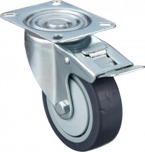 Колесо промышленное СТЕЛЛА-ТЕХНИК N48075TPRB поворотное с тормозом, 75мм, 70кг, термопласт. сер