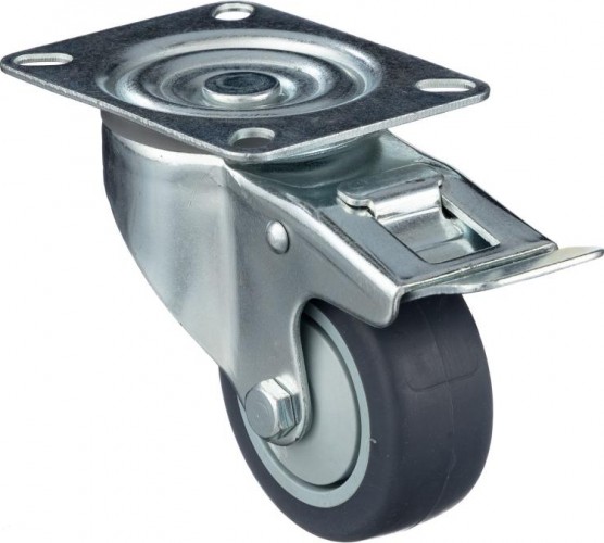 Колесо промышленное СТЕЛЛА-ТЕХНИК N48100TPRB поворотное с тормозом, 100мм, 100кг, термопласт. с