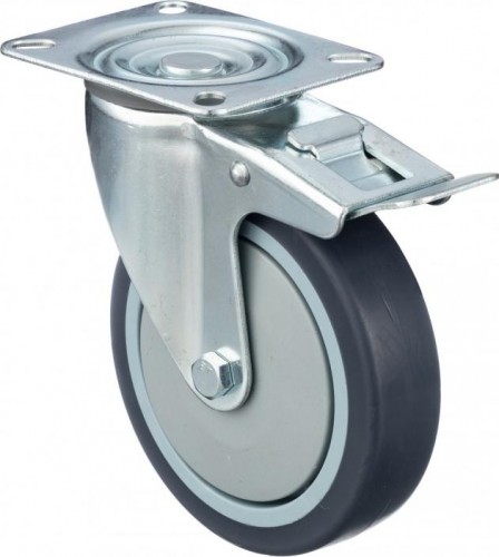 Колесо промышленное СТЕЛЛА-ТЕХНИК N48125TPRB поворотное с тормозом, 125мм, 140кг, термопласт. с
