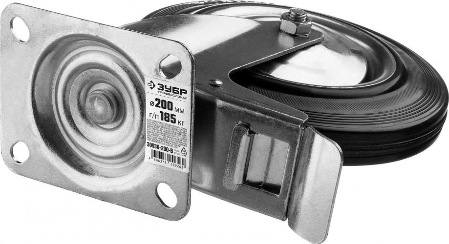 Колесо промышленное ЗУБР d=100 мм, г/п 70 кг поворотное c тормозом (резина, игольчатый подшипник) 30936-100-B - изображение 2