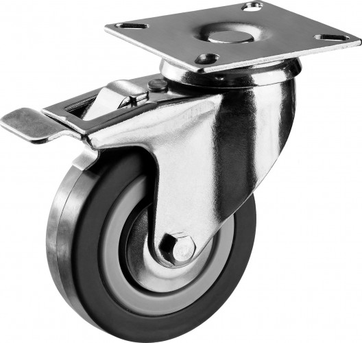 Колесо промышленное ЗУБР d=100 мм, г/п 65 кг поворотное с тормозом (резина/полипропилен) 30956-100-B