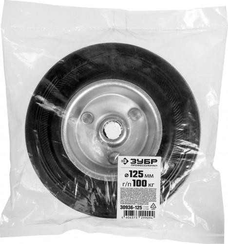 Колесо промышленное ЗУБР d=125 мм, г/п 100 кг (резина, игольчатый подшипник) 30936-125 - изображение 2