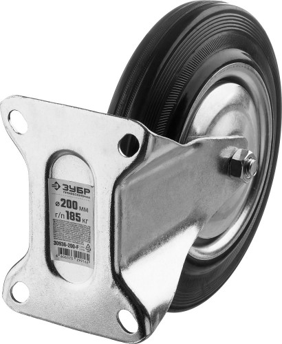 Колесо промышленное ЗУБР d=200 мм, г/п 185 кг неповоротное (резина, игольчатый подшипник) 30936-200-F - изображение 2