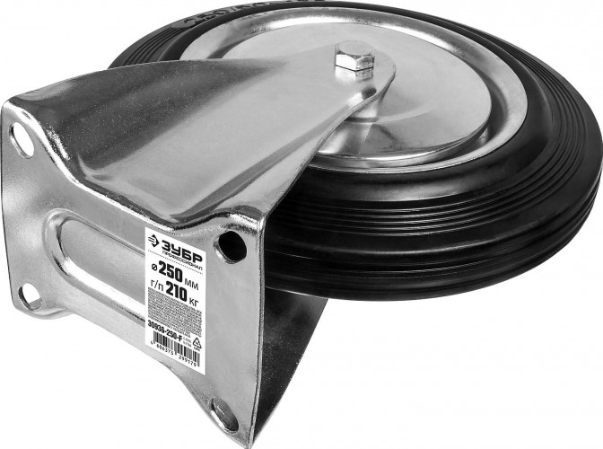 Колесо промышленное ЗУБР d=250 мм, г/п 210 кг неповоротное (резина, игольчатый подшипник) 30936-250-F