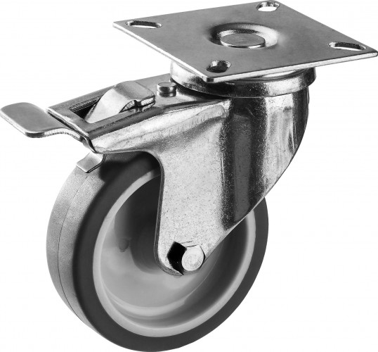 Колесо промышленное ЗУБР d=75 мм, г/п 60 кг поворотное с тормозом (термопластич. резина/полипропилен) 30946-75-B