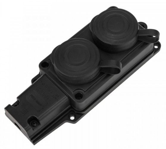 Колодка Proconnect 111-112-4 каучуковая 2 гнезда с крышкой черная, с/з, 16А