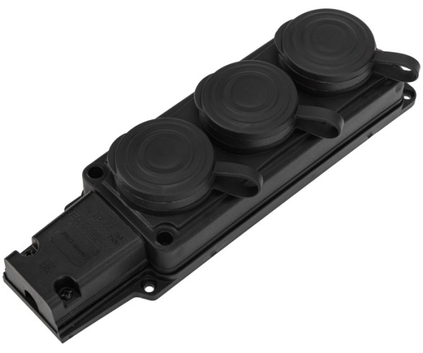 Колодка Proconnect 111-113-4 каучуковая 3 гнезда с крышкой черная, с/з, 16А