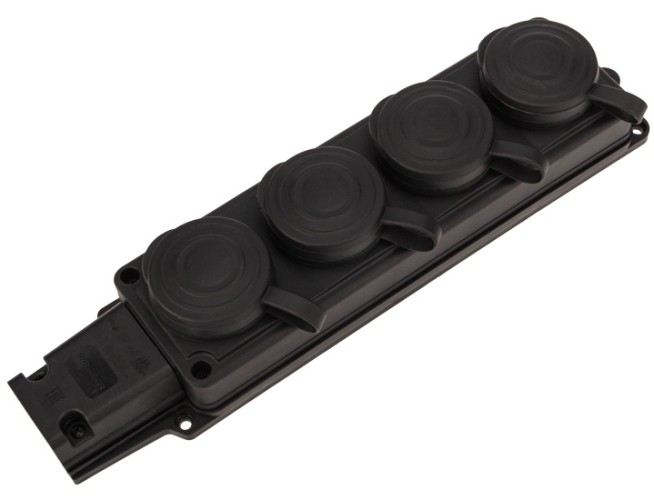 Колодка Proconnect 111-114-4 каучуковая 4 гнезда с крышкой черная, с/з, 16А