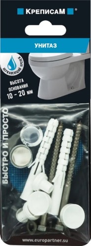Комплект крепления ЕВРОПАРТНЕР 20мм для унитаза, с нержавеющим шурупом  KM 0048 12