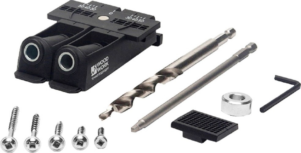Кондуктор WOODWORK PHJ-03 SET регулируемый на 2 гильзы с набором саморезов