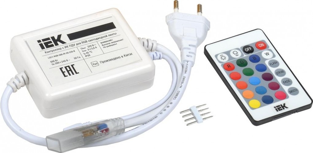 Контроллер с ПДУ IEK ИК RGB 3 канала 220В 3А 500Вт LSC1-RGB-500-IR-20-220-B
