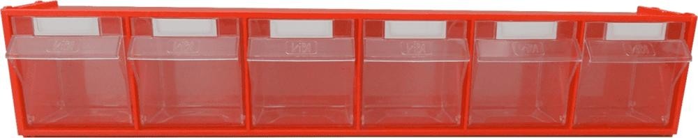 Короб откидной СТЕЛЛА-ТЕХНИК -102 красный/прозрачный, 6 ячеек, кассета 600х94х112 мм СТЕЛЛА-102