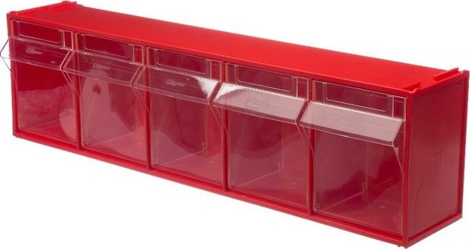 Короб откидной СТЕЛЛА-ТЕХНИК F-600-5  600х140х168мм, 5 ячеек, красный, прозрачный