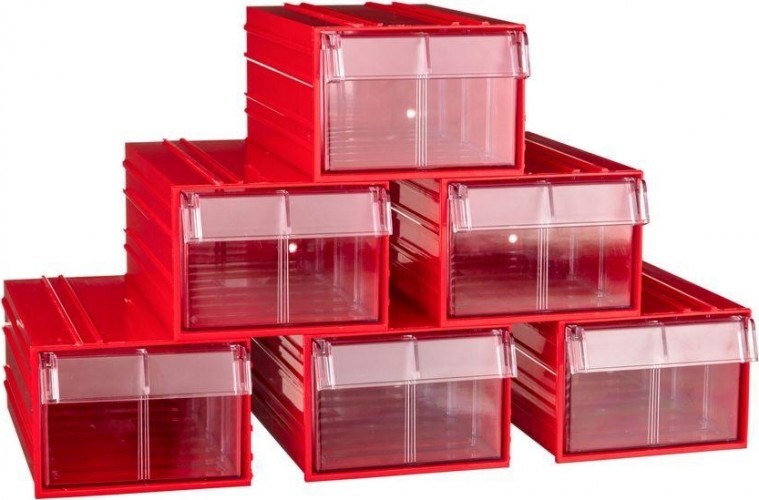 Короб откидной СТЕЛЛА-ТЕХНИК  пластиковый 140х250х100мм, комплект 6 штук C-2-К6-красный-прозрачный - изображение 2