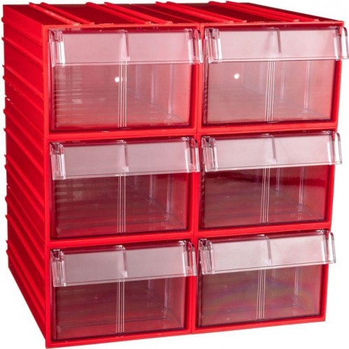 Короб откидной СТЕЛЛА-ТЕХНИК  пластиковый 140х250х100мм, комплект 6 штук C-2-К6-красный-прозрачный