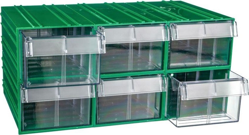Короб откидной СТЕЛЛА-ТЕХНИК  пластиковый 140х250х100мм, комплект 6 штук C-2-К6-зеленый-прозрачный