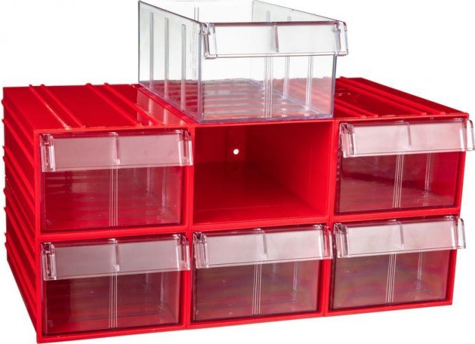 Короб откидной СТЕЛЛА-ТЕХНИК  пластиковый 140х250х100мм, комплект 6 штук C-2-К6-красный-прозрачный - изображение 4