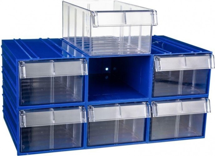 Короб откидной СТЕЛЛА-ТЕХНИК  пластиковый 140х250х100мм, комплект 6 штук C-2-К6-синий-прозрачный