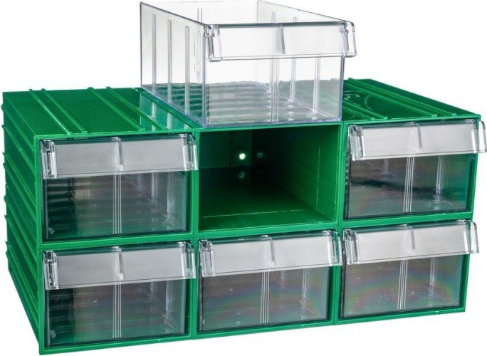 Короб откидной СТЕЛЛА-ТЕХНИК  пластиковый 140х250х100мм, комплект 6 штук C-2-К6-зеленый-прозрачный - изображение 4