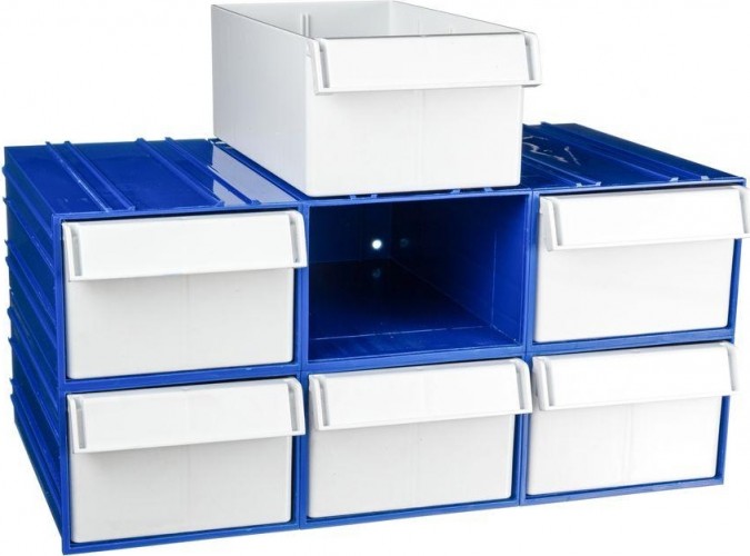 Короб откидной СТЕЛЛА-ТЕХНИК  пластиковый 140х250х100мм, комплект 6 штук C-2-К6-синий-белый
