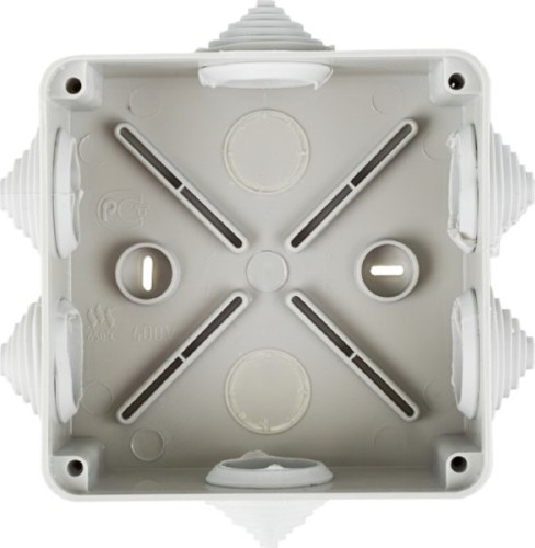 Коробка распаячная IEK КМ41233 для о/п 100х100х50мм IP44 (RAL 7035, 6 гермовводов) UKO11-100-100-050-K41-44 - изображение 3