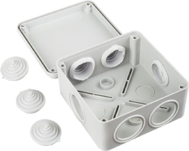 Коробка распаячная IEK КМ41233 для о/п 100х100х50мм IP44 (RAL 7035, 6 гермовводов) UKO11-100-100-050-K41-44