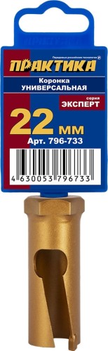 Коронка биметаллическая ПРАКТИКА ф 22мм, твердосплавная универсальная 796-733