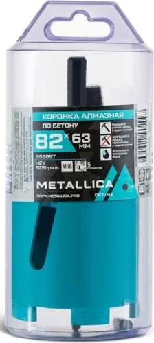 Коронка буровая SDS-plus METALLICA Optima 82x63 мм М16, алмазная, сегментная  с хвостов. HEX, по бето 902097