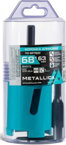 Коронка буровая SDS-plus METALLICA Optima 68x63 мм М16, алмазная, сегментная  с хвостов. HEX, по бето 902073