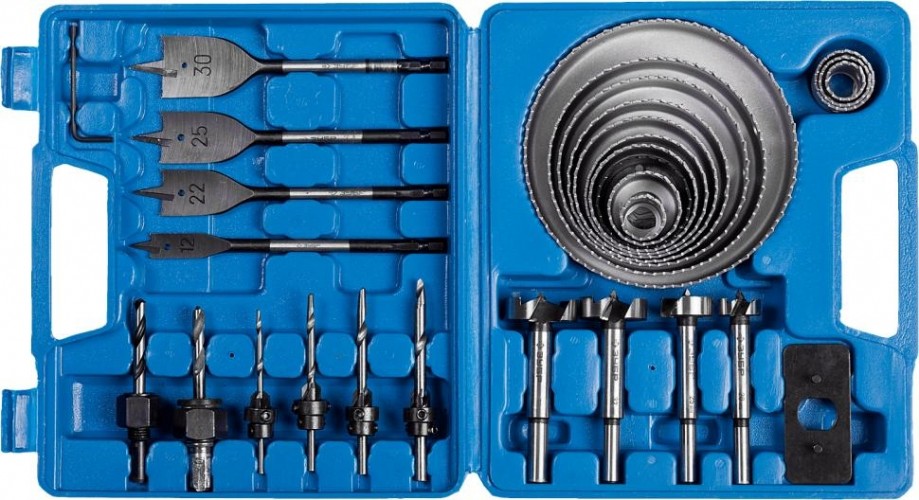 Коронка по дереву ЗУБР ЭКСПЕРТ 28 предметов, набор и сверл 29555-H28