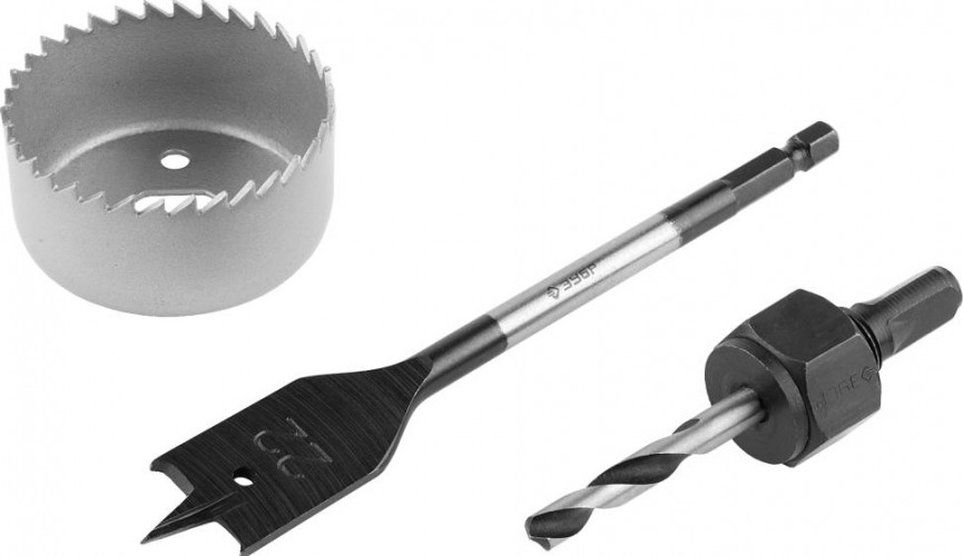 Коронка по дереву ЗУБР ЭКСПЕРТ 54 мм, набор для врезки замков 2954-54-H3_z01