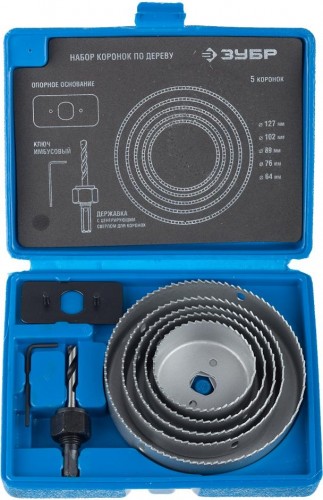 Коронка по дереву ЗУБР ЭКСПЕРТ 5 шт, набор 64-127 мм 29553-H7_z01