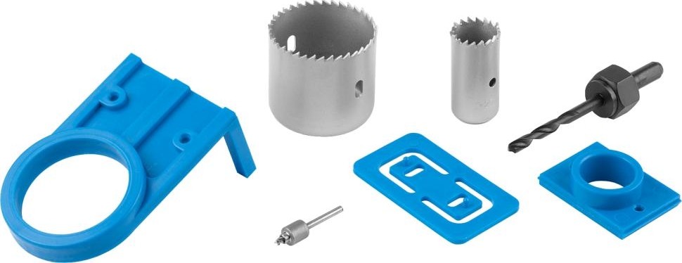 Коронка по дереву ЗУБР ЭКСПЕРТ 7 предметов, 54 мм, набор с пластиковыми шаблонами 2954-54-H7