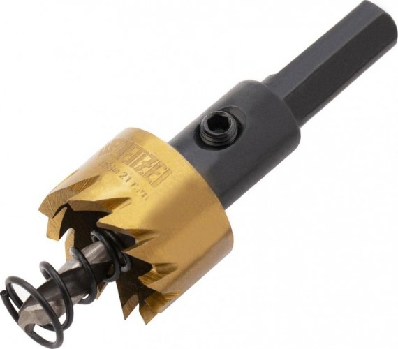 Коронка универсальная Denzel HSS, 21 мм по металлу нитридтитановое покрытие 724102