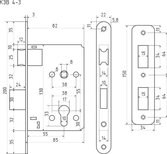 Корпус замка врезного НОРА-М 4-3 "Черный" 19099 - изображение 2
