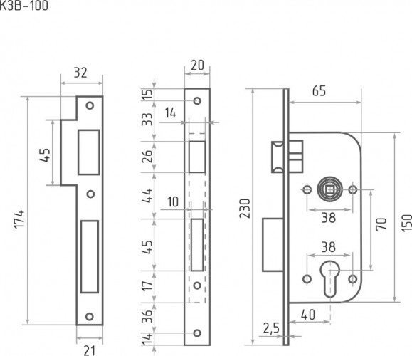 Корпус замка врезного НОРА-М КЗВ-100 "Золото" 5268 - изображение 2