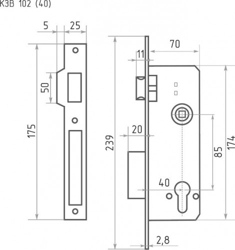 Корпус замка врезного НОРА-М КЗВ-102 40мм "Полированная латунь" 14786 - изображение 2