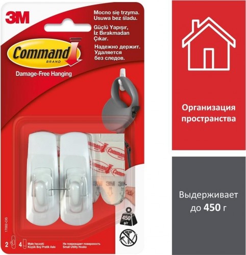 Крючок малый 3M Command® (17002) белый 2 шт./4 бел.полоски 7000038129