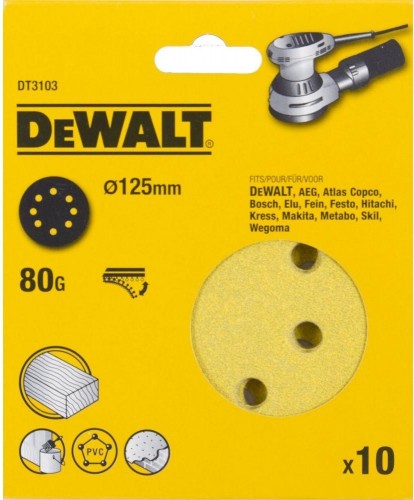 Круг шлифовальный на липучке DeWALT DT3103-QZ 125 мм, 8 отв. G80 (10шт)