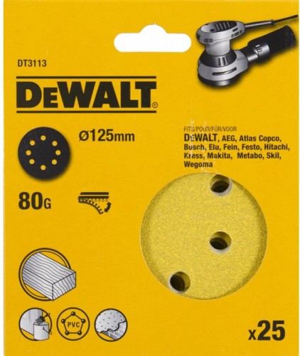Круг шлифовальный на липучке DeWALT DT3113-QZ 125 мм, 8 отв. G80