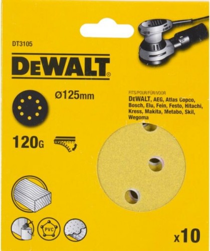 Круг шлифовальный на липучке DeWALT DT3105-QZ 125 мм, 8 отв. G120 (10шт)