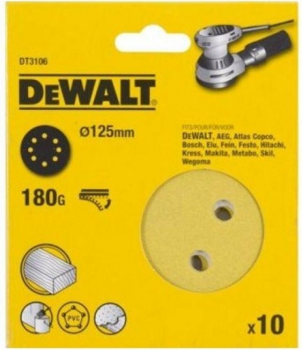 Круг шлифовальный на липучке DeWALT DT3106-QZ 125 мм, 8 отв. G180 (10шт)