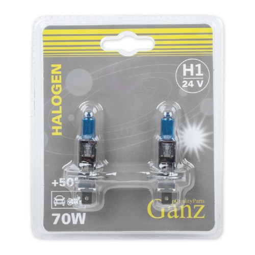 Лампа галогеновая GANZ GIP06049 24V H1 70W +50% P14,5s 5000k 2 шт.
