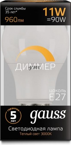 Лампа светодиодная GAUSS A60 a60 11w 960lm 3000к e27 диммируемая led 102502111-D - изображение 2