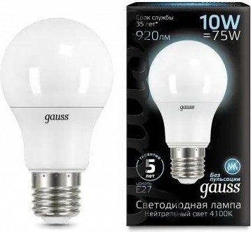 Лампа светодиодная GAUSS A60 a60 10w 920lm 4100k e27 led 102502210 - изображение 2