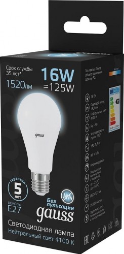 Лампа светодиодная GAUSS A60 a60 16w 1520lm 4100k e27 led 102502216 - изображение 4
