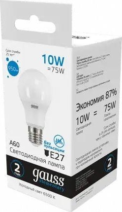 Лампа светодиодная GAUSS A60 elementary a60 10w 950lm 6500k е27 led 23230 - изображение 3
